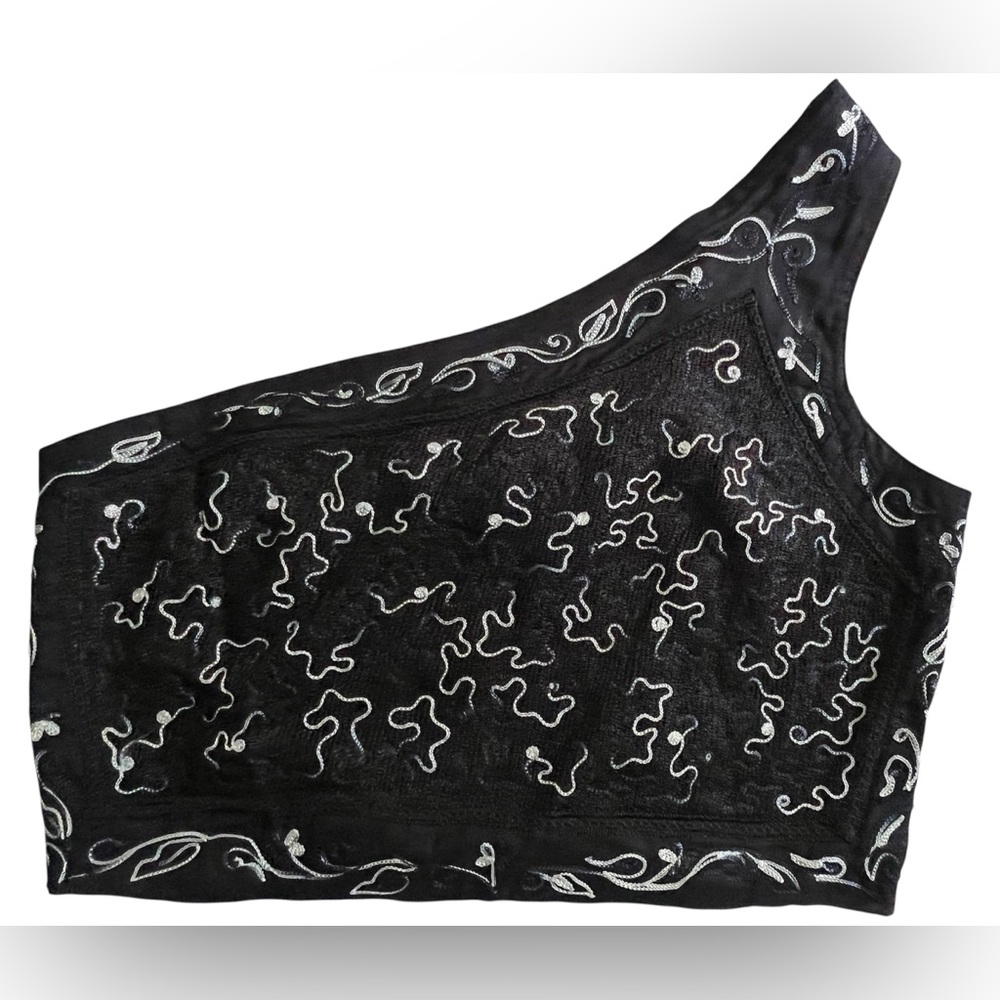LSI One-Shoulder Black Embroidered Top, NWT, Size L